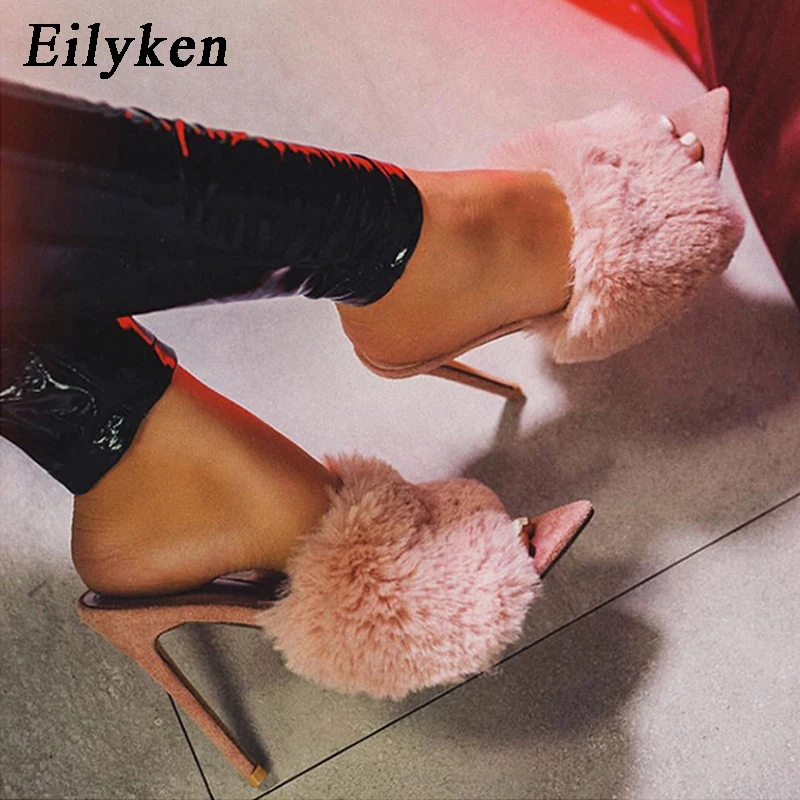 Eilyken; женские тапочки мюли; летние туфли на высоком каблуке; пикантные женские шлепанцы на меху с открытым носком; обувь для вечеринок; женские босоножки