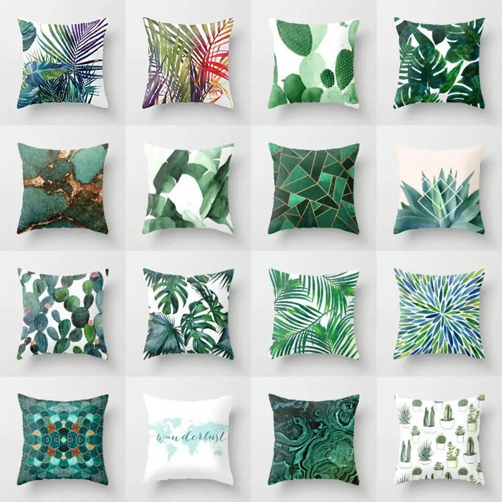 

Plant Cushion Cover Tropic Tree Green Throw Pillow Cover Palm Leaf Decorative Pillows Flower Cushion Cover for Sofa Car Home