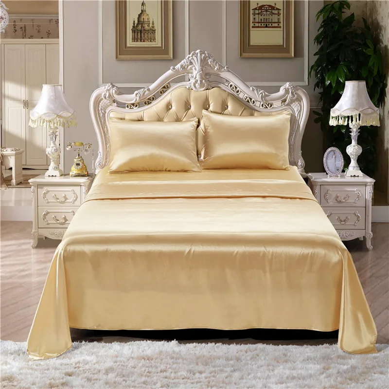 

Gold High-Grade Solid Color Imitation Silk Bed Bedding Set Soft And Smooth 3/4Pcs Bed Sheet Pillowcase Sheet Fitted Sets king