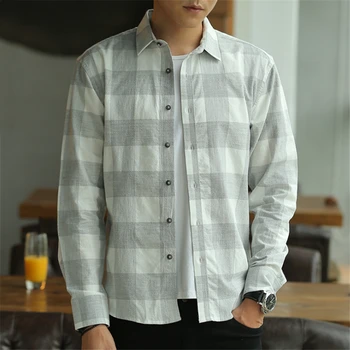 

Japanese New Arrival 100% Cotton Mens Oxford Casual Shirts Spring 2019 Long Sleeve Slim Fit Plaid Dress Shirt Men