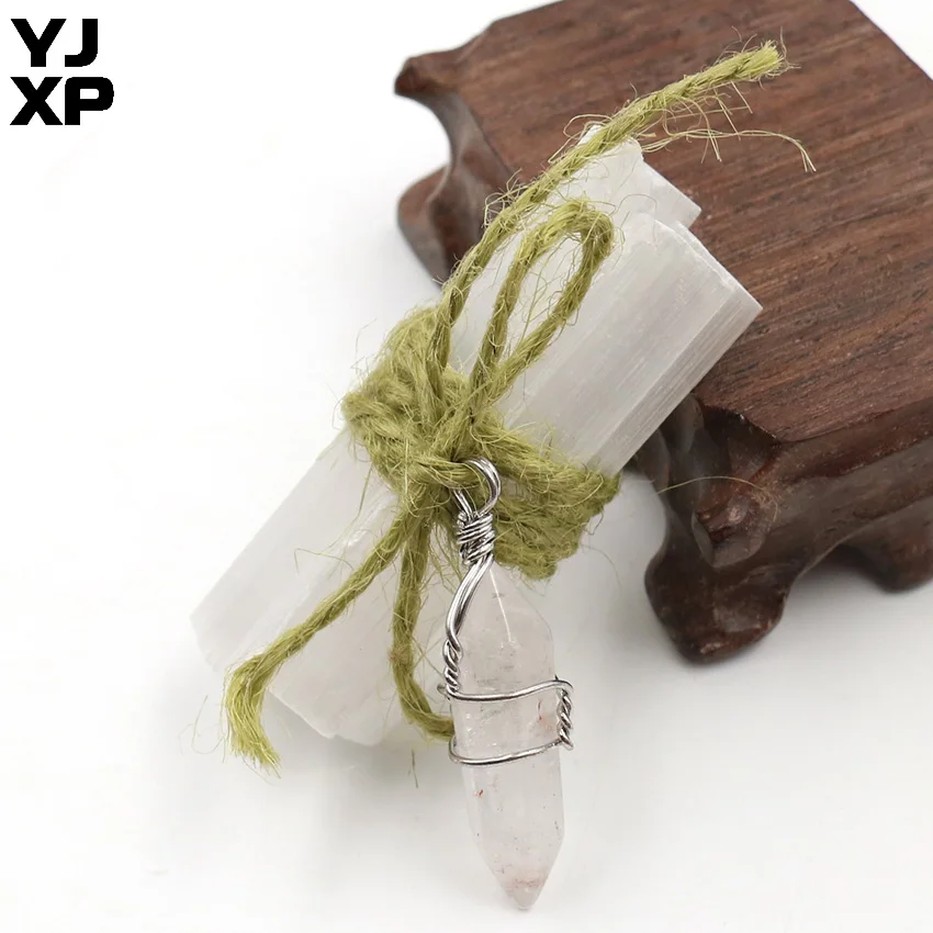 

YJXP White Crystal Column Wire Wrapped Raw Gypsum Stone Selenite Sticks Wands Bundle Reiki Healing Meditation Creative Jewelry