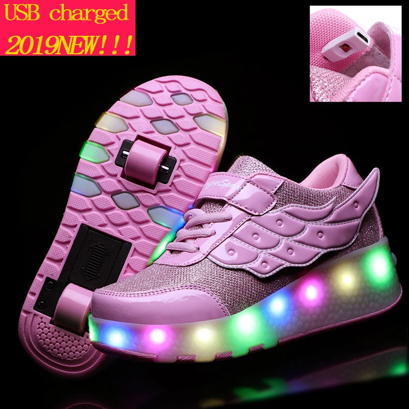 Heelys Luminous LED light glowing sneakers with Double TWO wheel boy Girl roller skate casual