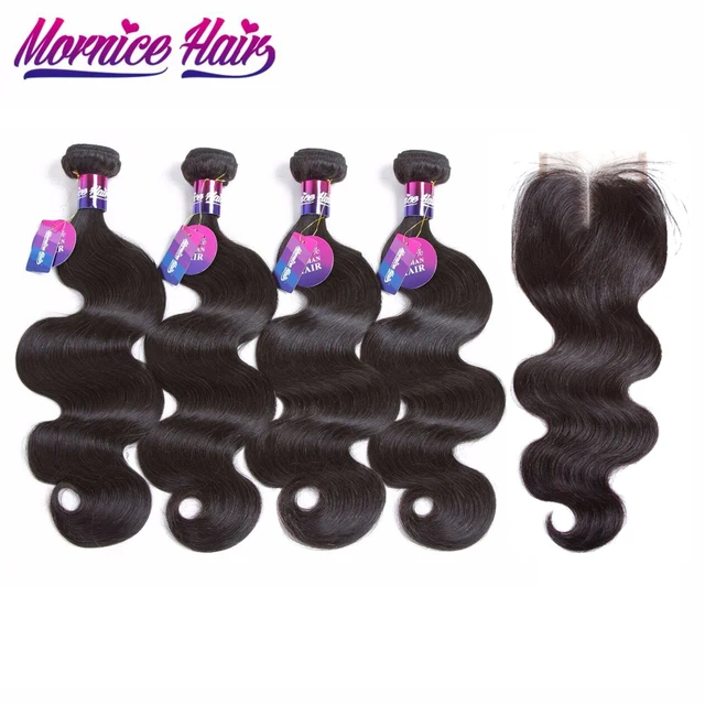 Best Offers 4Bundles with Lace Closure Hair Extension Brazilian bodywave Hair Non Remy Natural Color Human Hair Bundles With Closure Mornice Best Offers 4Bundles with Lace Closure Hair Extension Brazilian bodywave Hair Non Remy Natural Color Human Hair Bundles With Closure Mornice