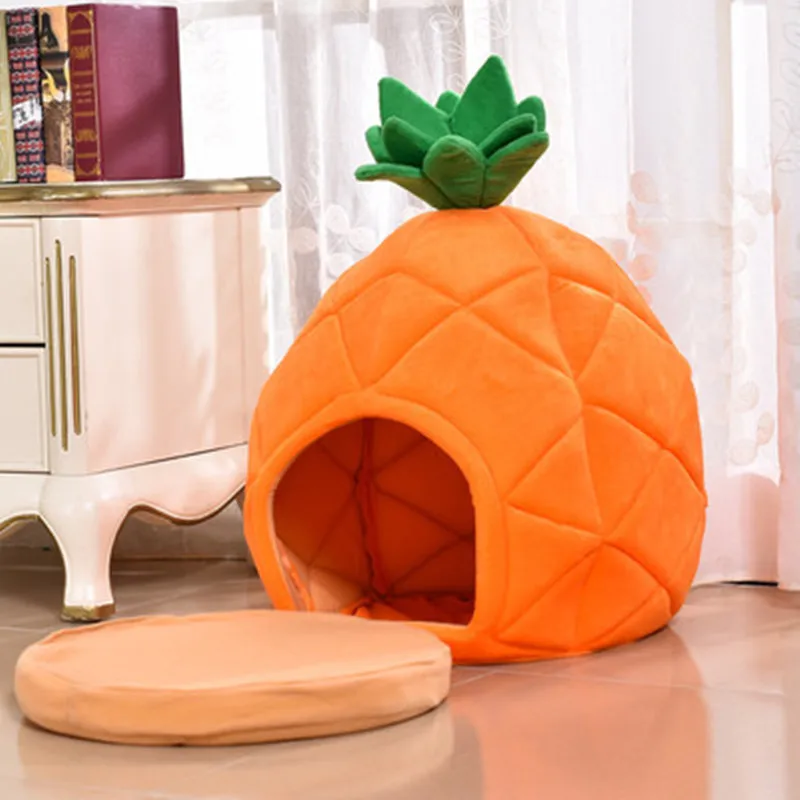 Cute Pineapple Kennel Cat Nest Teddy Dog Cotton House Bed Winter Warm Dog Cat Bed With Detachable Cushion Pet Products Cute Pineapple Kennel Cat Nest Teddy Dog Cotton House Bed Winter Warm Dog Cat Bed With Detachable Cushion Pet Products