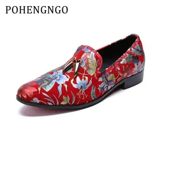 

Fashion Business Shoes Metal Shark Tooth Genuine Leather Men Loafers Red Printing Party Slip-on Breathable Men's Driving Flats