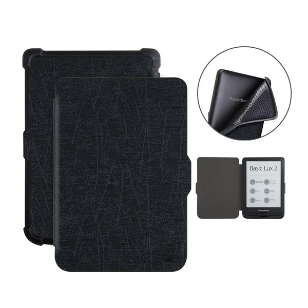 Чехол в стиле книги для Pocketbook 616/627/632 basic Lux 2/touch Lux/touch HD Ereader Ultra Slim Auto Wake/Sleep+ 2 бесплатный подарок - Цвет: Черный