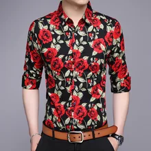 HCXY весенние мужские рубашки с цветочным принтом, мужские повседневные хлопковые рубашки с длинным рукавом, приталенные мужские рубашки с цветочным принтом, размеры 4XL