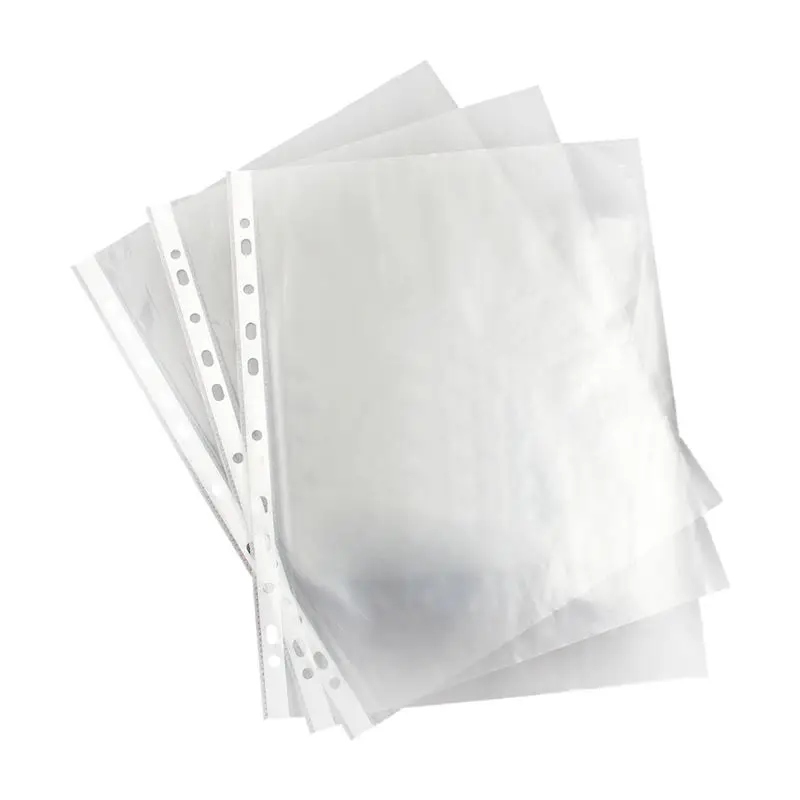 А4 прозрачные пластиковые перфорированные карманы папки для хранения бумажников рукава бумажники UKType: 100 штук