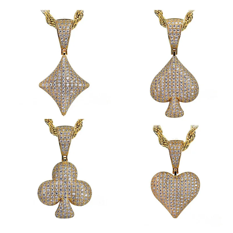 

Mens Necklace Iced Out Poker Pendant Necklace With Gold Chain 4 Styles AAA+Cubic Zircon Hip Hop Jewelry