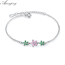 Anenjery, новая мода, 925 пробы, серебро, капля, глазурь, листья, цветок, ромашки, браслеты для женщин, pulseira, серебро, 925, ювелирное изделие, S-B206