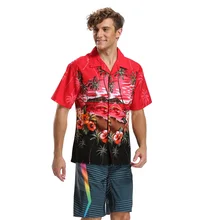 Новая мужская рубашка навыпуск с ярким рисунком короткий рукав кнопка вниз хлопок Лето печати Гавайские рубашки Повседневная пляжная рубашка мужская плюс размер