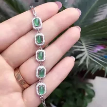 Браслет с натуральным зеленым халцедоном, браслет с натуральным драгоценным камнем, браслет из серебра 925 пробы, женские элегантные квадратные вечерние ювелирные изделия, подарок