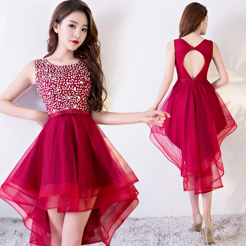 

Free shipping wine short from long back sweat lady girl women princess bridesmaid banquet party party dress gown