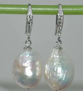 

charming pair of huge 14-15mm south sea white pearl dangle earring 925 sterling