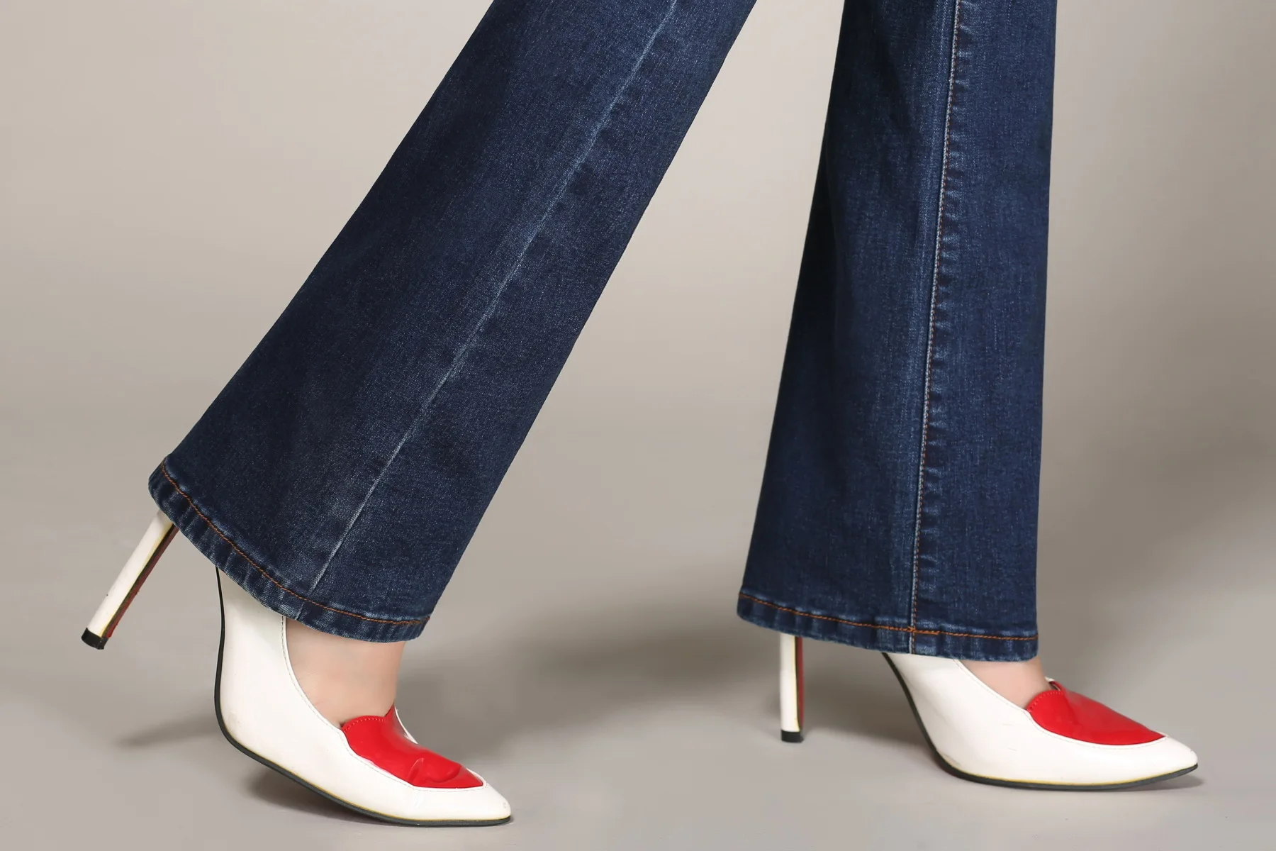 Демисезонный джинсы для женщин для Винтаж Высокая талия деним эластичные брюки с высокой посадкой Тощий Flare стрейч Femme