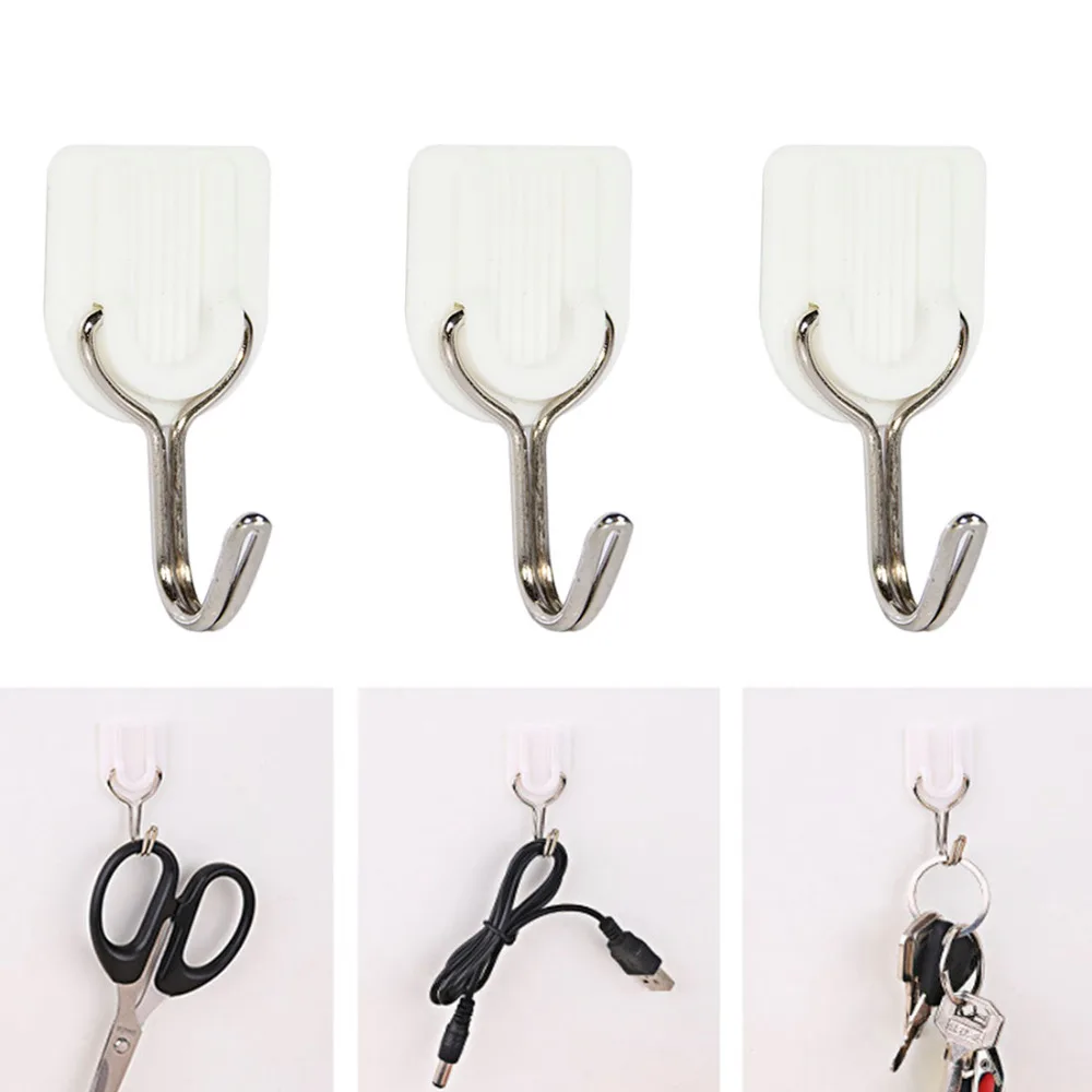 Magic 6 PCS White Bathroom Door Hooks Family Wall Hanger Hats Bag Key Adhesive Plastic Hook Coat