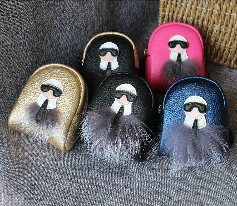 Beste Beroemde Merk Leuke Monster PU Lederen Mini Portemonnee Sleutelhanger voor Sleutels Auto Sleutelhanger Vrouwen Tas Accessoires Bont Sleutelhangers hanger