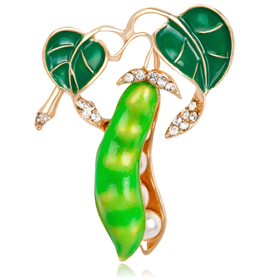 Enamel Green Pea Brooches for Women Crystal Corsages Men Sweater Suit
