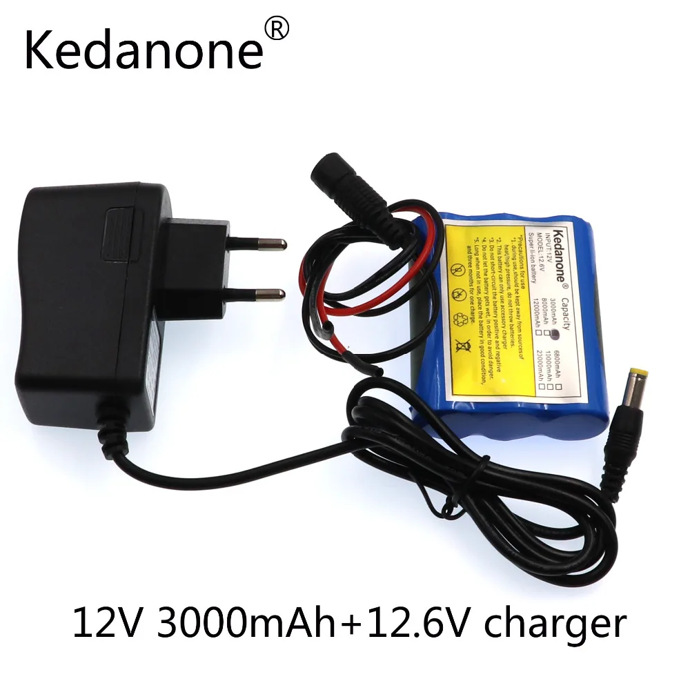 2018 Kedanone 12V3000 DC 12v 3000 mAh li-lon DC12V Super Bateria перезаряжаемая + зарядное устройство AC explos-prova