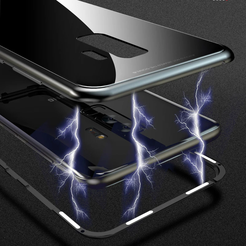 Чехол-книжка с магнитной адсорбцией для samsung Galaxy S8, S9 Plus, Note 8, S7, S7 Edge, закаленное стекло, задняя крышка, роскошный металлический бампер, чехол