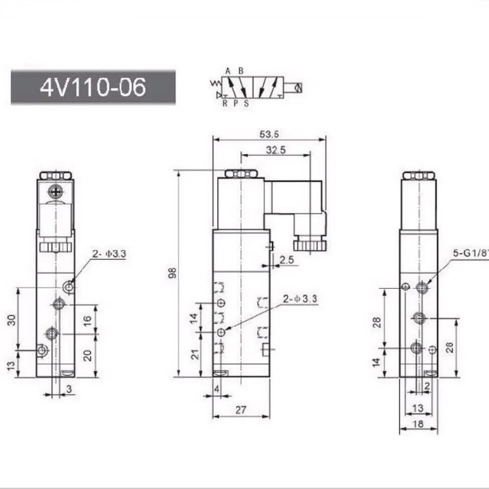 4V110-06 соленоидный воздушный клапан 5 портов 2 Позиции 1/" BSP 12V 24V DC AC 110V 220V 24VAC 5/2 способ PT1/8 может служить в качестве светодиодный индикатор Airtac