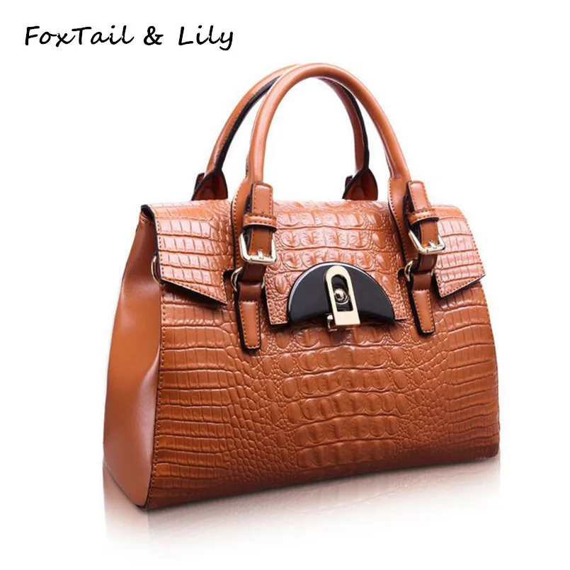 

FoxTail & Lily European Style Women Composite Leather Handbags Fashion Luxury Crocodile Pattern Ladies Shoulder Messenger Bags
