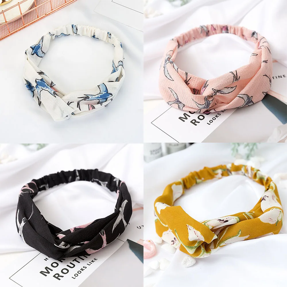 

Cotton Headband Flowers Print Hair Band Elastic Cross Head Belt for Women Sports Washing Hair Accessories Girl Head Wraps Turban