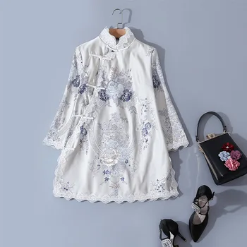 

Improved new Chinese style retro diagonal loose embroidery daily top diagonal entrance guard dress high quality upgraded dress