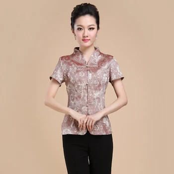 

Brand New Arrival Summer Women's Elegant Flower Blouse Chinese Traditional Shirt Button Top M L XL XXL 3XL 0804011