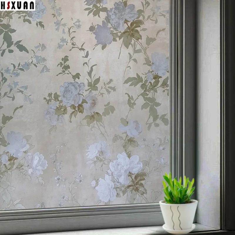 frosted decorative window privacy films 50x100cm flower printed removable tint glass static