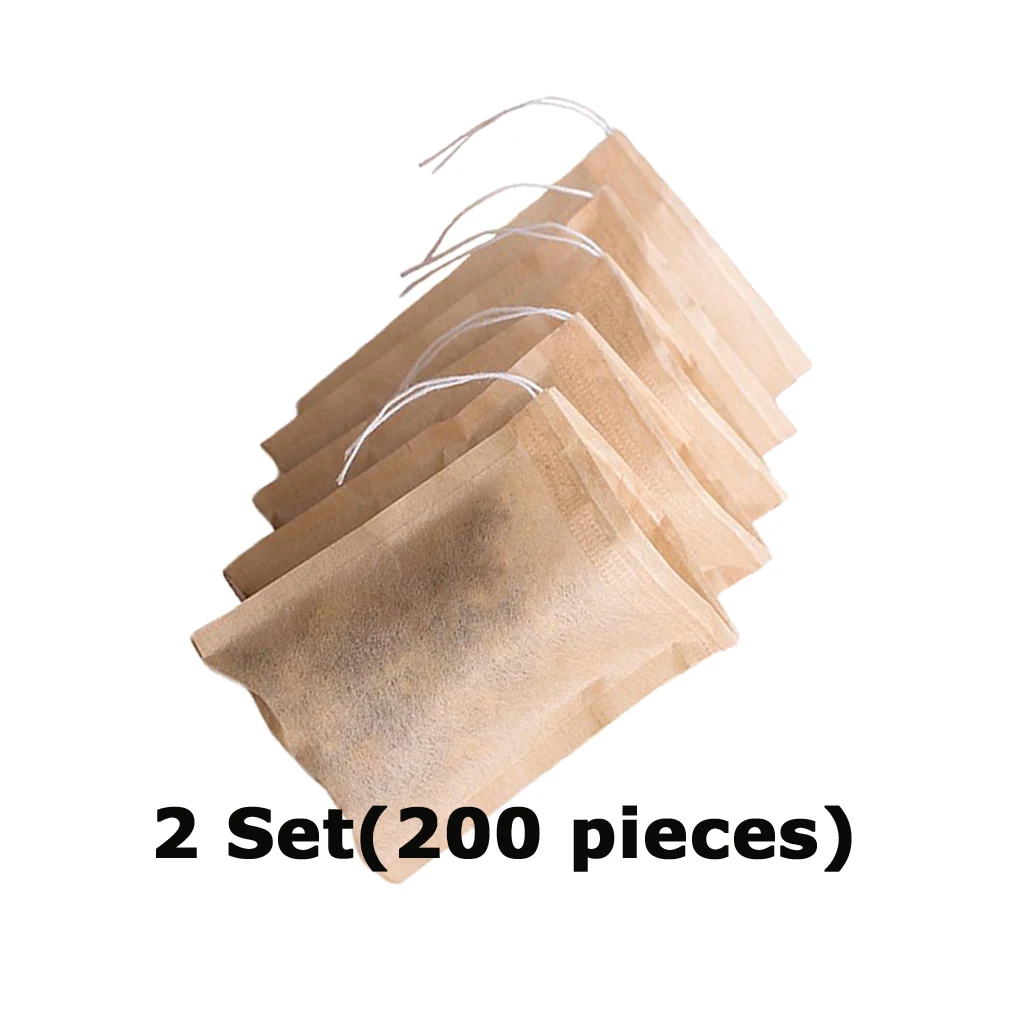 2 Set (200 Pcs) Empty Tea Filter Bag for Loose Leaf Herbs Teas Cotton Drawstring Seal Filters (Natural Color,7x5cm )