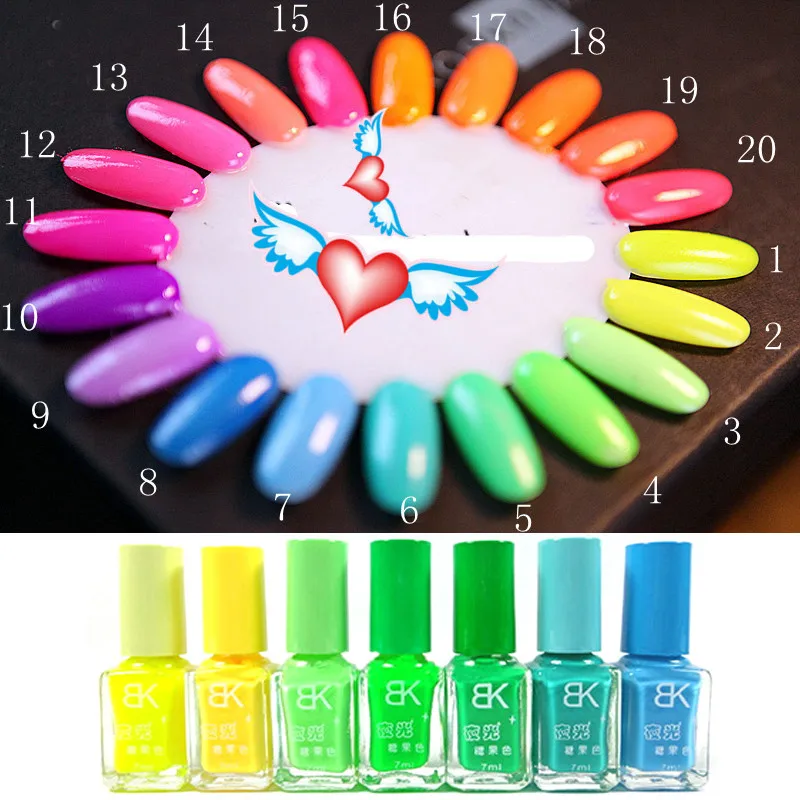 Brillo en la pintura oscura esmalte de uñas 7ml neón Nagellak caramelo fluorescente esmalte de uñas de secado rápido esmalte de Gel de uñas festival TSLM1