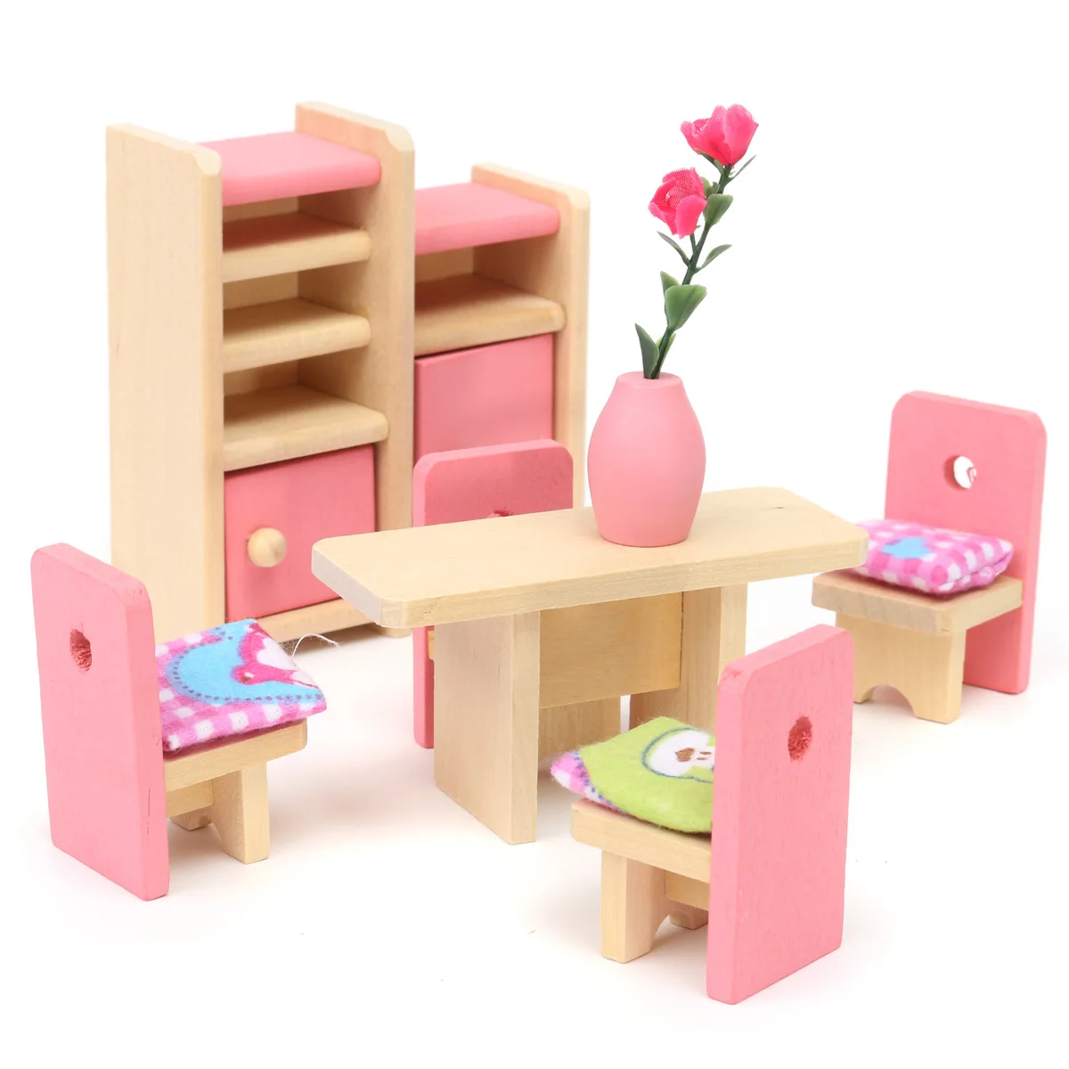 

Pretend Play Wooden Delicate Dollhouse Furniture Toys Dolls Miniature Decoration Fun For Kids Children Girls 6 Room Set Toys