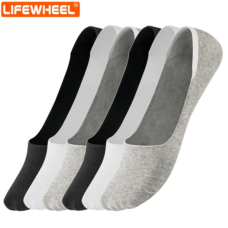 

LifeWheel 6Pairs/Pack Fashion Casual Men Socks High Quality Cotton Boat Socks Brief Invisible Slippers Male No Show Sock