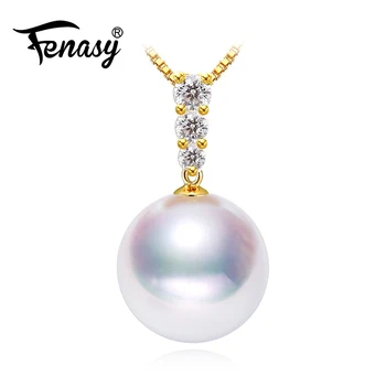 

FENASY 18K Gold pendant 8-9mm round freshwater pearl Jewelry necklaces & pendants bohemian pendants send s925 silver necklaces