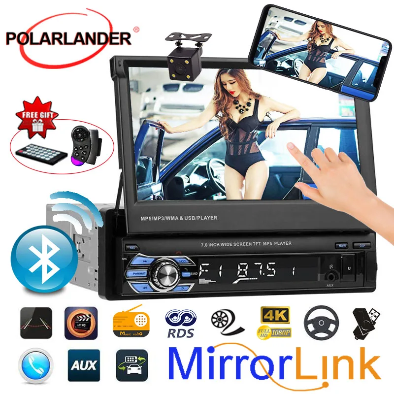  1 Din Auto Lettore Mp4 Mp5 Stereo Vedio Auto Audio Radio 'Hd Schermo a Scomparsa Tocco Specchio Aut