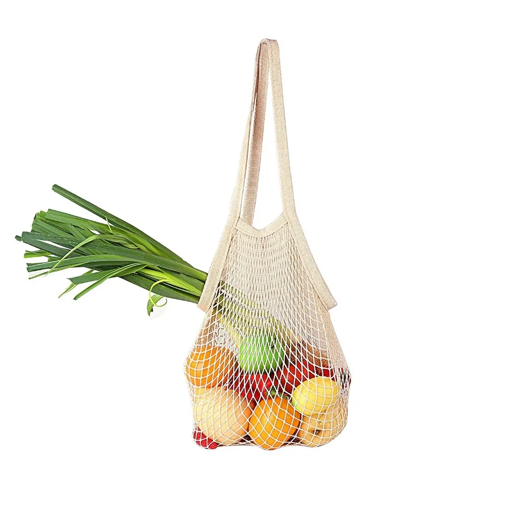 

Net Shopping Bag Cotton Market String Reusable Net Shopping Tote with Long Handles Washable Mesh Fruit Vegetable