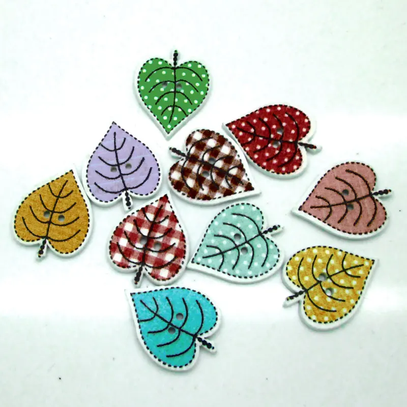 

50pcs 24x18mm Random Mixed Heart Trees Pattern Wooden Buttons For Clothes Crafts Sewing Scrapbooking DIY Accessories