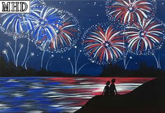 Full square drill 5d diy diamond painting USA flag fireworks scenery 3d