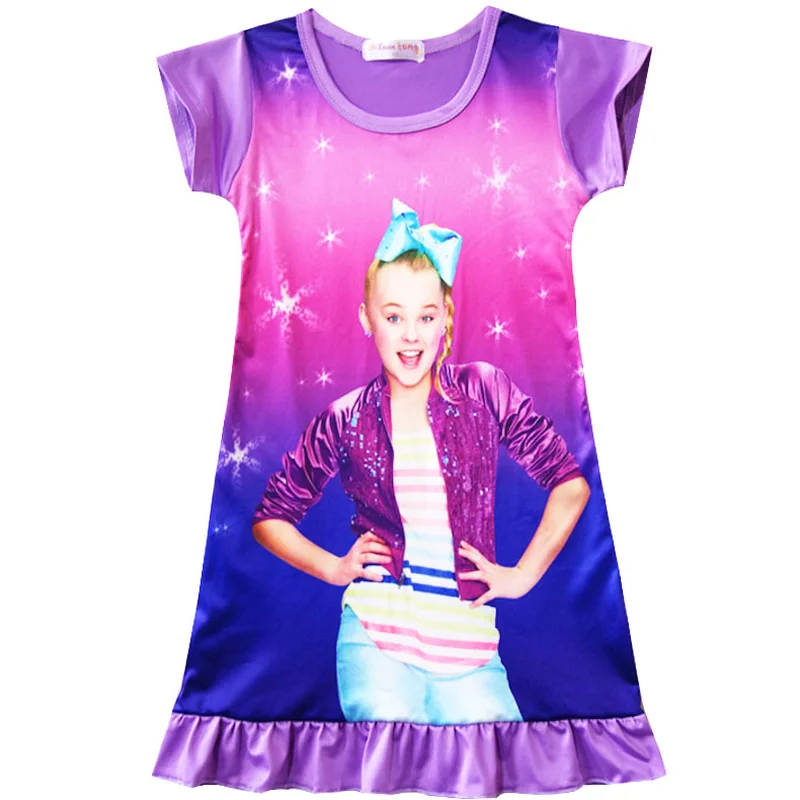 

2018 Girl Kids Jojo siwa Pyjama Nightie Dress Cartoon Sleep Wear Print Nightgown Pajama Nightie Cute Princess Nightwear Dress