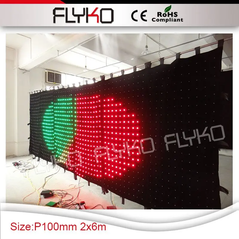 

Free shipping FLYKO china sexy 2x6m video curtain P10 led display wall hot led backdrop
