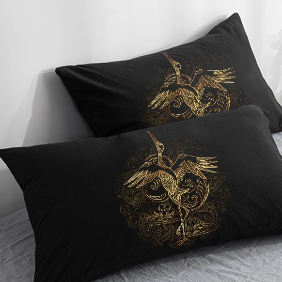 

Custom Pillow Case Pillowcase 50x70 50x75 50x80 70x70 Decorative Pillow Cover crane on Black Bedding Drop Shipping