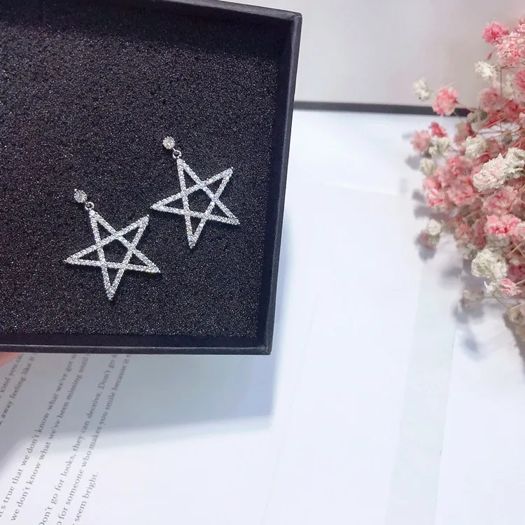 star cz earrings 925 silver stud Hypoallergenic fadeless alloy fashion jewelry stud earrings for women gift