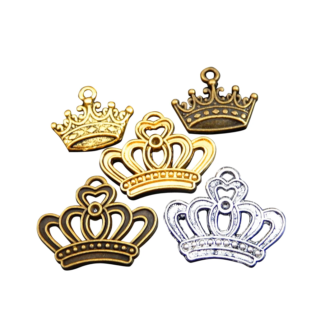 

1 dozen/pack Mix Style Multi Color Royal Crown Metal Jewelry Mini Charms Accessory Handmade Pendants Whole Crafts GR-718