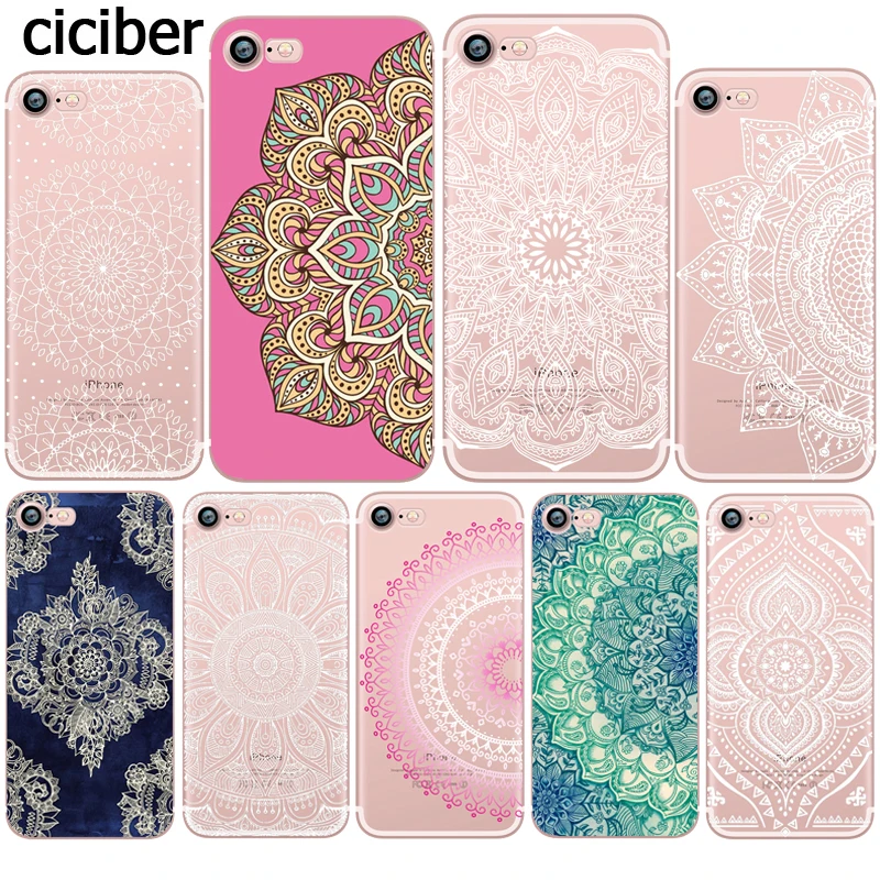 Kopen Mandala Bloem Henna Datura Kleurrijke Patroon Telefoon Case Silicon TPU Soft transparant Cover voor Iphone 6 s 7 6 Plus 5 S SE 5 Fundas