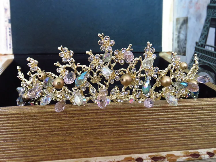 Великолепный барокко цветок принцесса король корона свадебный выпуск Цветочные тиара и корона свадебные ювелирные изделия аксессуары