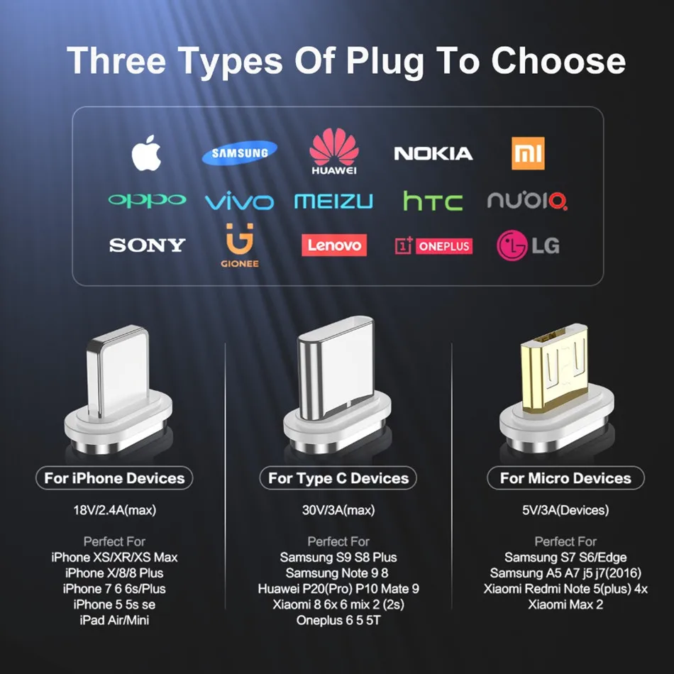 Магнитный Micro USB кабель 1 м 3 А для iPhone samsung type-c зарядный Магнитный зарядный адаптер usb type C кабели для мобильных телефонов