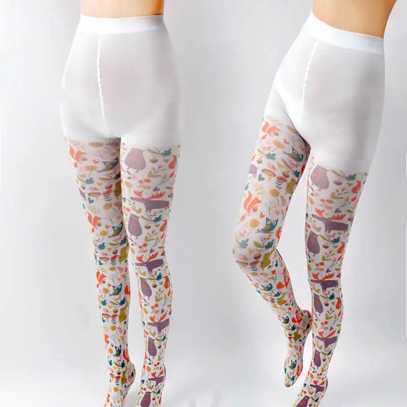 Women Pantyhose Painting Print Tights Female High Elastic Personality