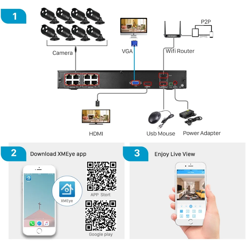 BESDER H.265 CCTV 8CH PoE Система безопасности POE NVR комплект с ip камерой 4MP