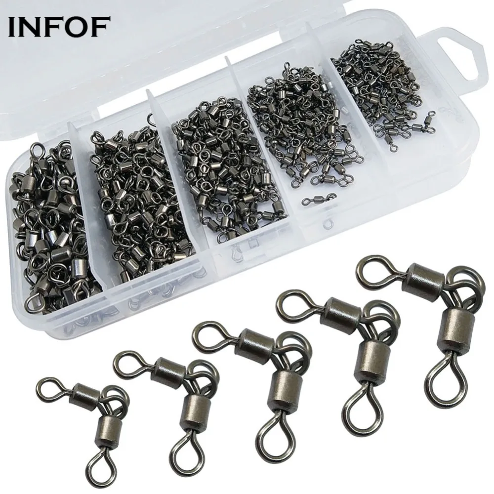INFOF 250 pieces 3 Way Swivel Kit Fishing Swivels Rolling Swivel Hook